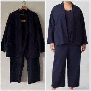 Eileen Fisher Organic Cotton Pucker Lantern Pant & Jacket Size 1X Set Minimalist
